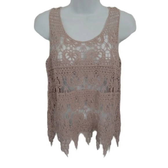 Crocheted Tan  Sleeveless Top, Fine Details - Picture 1 of 4